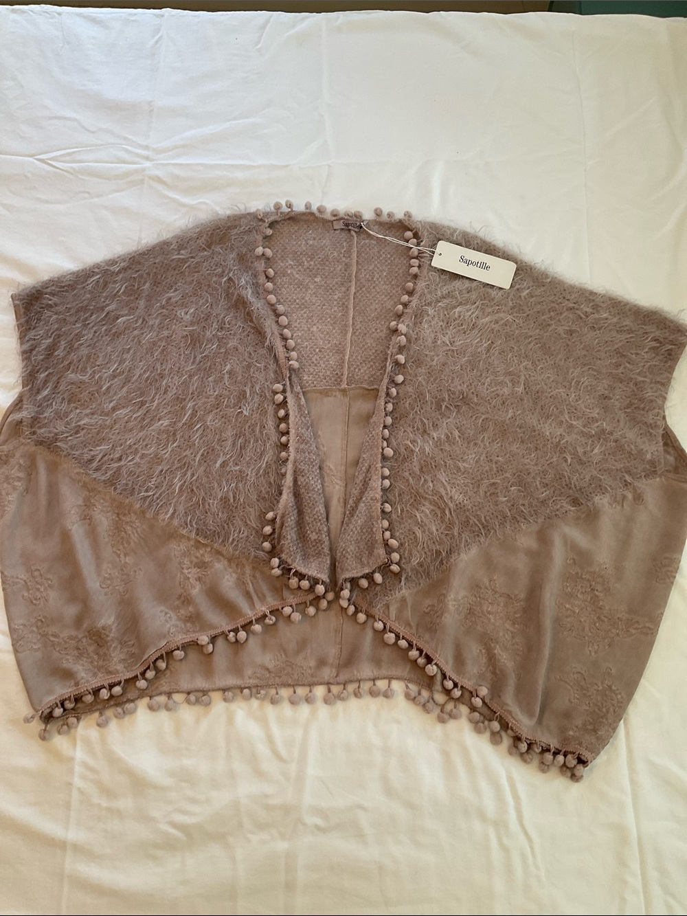 NWT French Boutique Sapotille Paris Open Front Pom-Pom Bolero Capelet